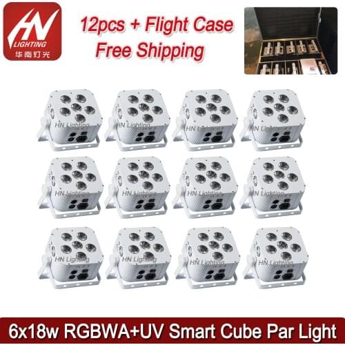 12pcs 6*18w dj par can light Wireless Battery Powered RGBWA UV Led Flat Par Light