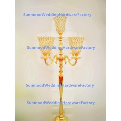 12pcs )tall gold color wedding crystal candelabras metal candlesticks with flower bowl for wedding decoration centerpieces