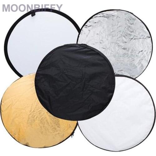 24" 60cm 5 in 1 Portable Collapsible Light Round Photography White Silivery Reflector for Studio Multi Photo Disc Diffuers