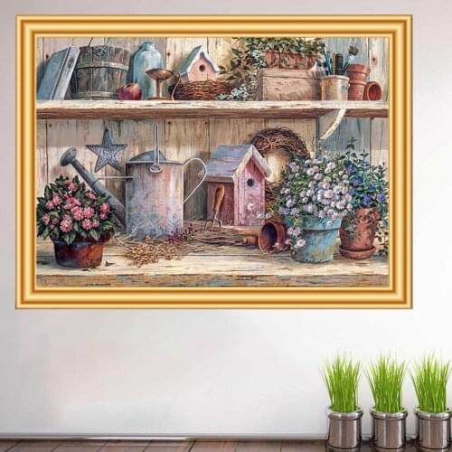 5D DIY Diamond Painting "Bird house kettle" Full Square/Round Diamond Embroidery Mosaic Picture of Rhinestones for Needlework