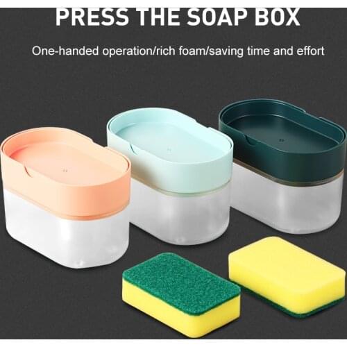 Press Type Automatic Liquid Soap Dispenser 2-in-1 Sponge Holder Dishwashing Distributor Detergent Container Kitchen Accessories
