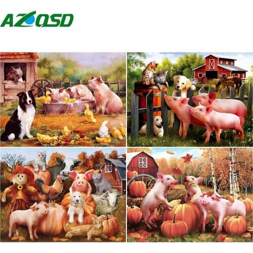 AZQSD Full Square Diamond Embroidery Pig Farm Mosaic Picture Of Rhinestones Diamond Painting Animals Home Decor Handmade Gift
