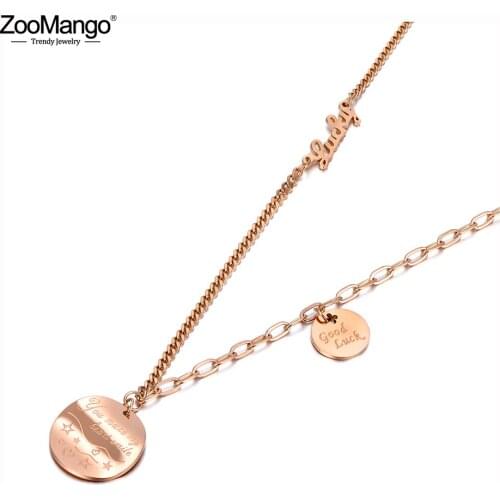 ZooMango Goth Stainless Steel Good Luck Charm Necklaces Jewelry Trendy CZ Crystal Pendants Necklace For Women Цепочка ZN20040