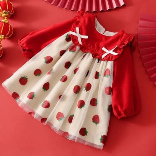 Children Dresses Spring Summer Strawberry Tulle Dresses for Kids Clothes Toddler Baby Girls Clothing Summer Girls Dresses 2021