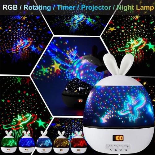 Kids Gifts LED Stars Projector Night Lights for Kids Multicolor 360-Degree Rotating Lamp with Timer Warm White Night Light D30