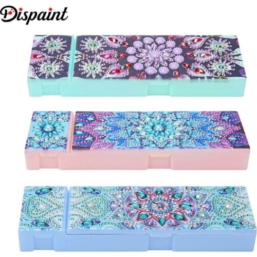 Dispaint 5d DIY Diamond Painting Pencil Case Mandala Special Shaped Diamond Embroidery Tool Stationery Box Christmas Gift