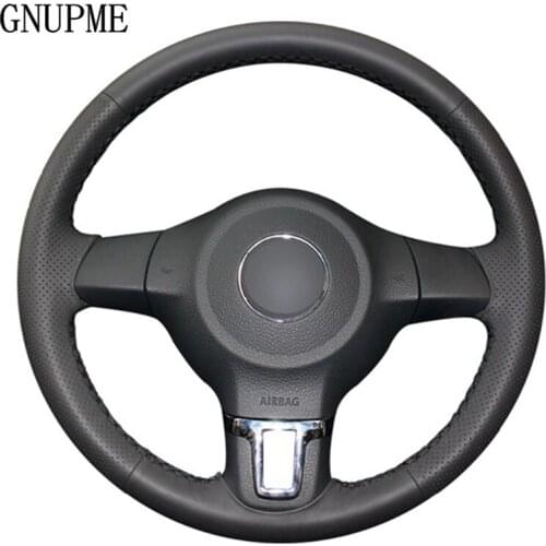 DIY Hand-Stitched Black Artificial Leather Car Steering Wheel Cover for Volkswagen Golf 6 Mk6 VW Polo MK5 2010 2011 2012 2013