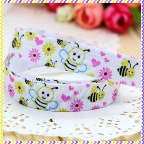 DHK 5/8'' 5yards Fold Over Elastic FOE bee printed headband headwear hair band diy decoration OEM Wholesale E292