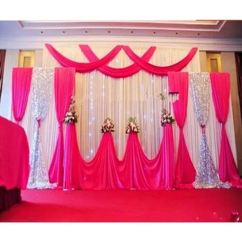Expree Free 3*6m Custom Design wedding backdrop curtain with swag backdrop decoration romantic Ice silk stage curtain wedding