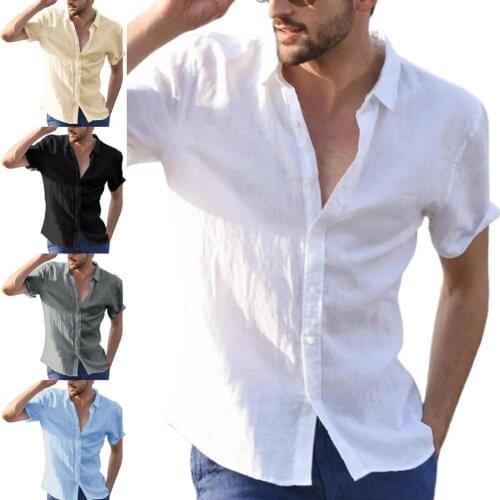 Slim Tee Shirts T Shirt Men Solid Color Tshirt Short Sleeve Beach Shirt Turn-down Collar Breathable Buttons Workwear Streetwear