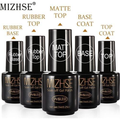 MIZHSE 7ml Base Coat For UV Nail Gel Polish Set No Wipe Top Coat Soak Off UV/LED Lamp Nail Polish Long Lasting Gel Lacquer