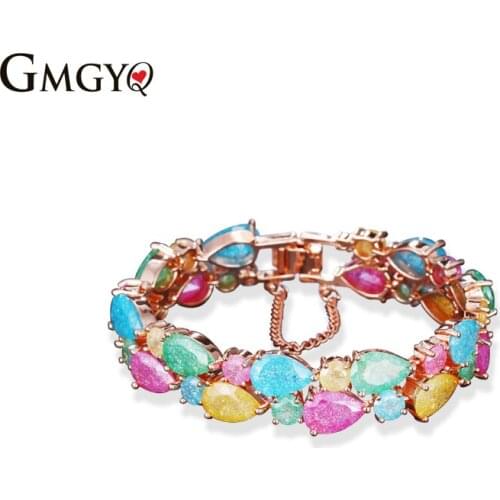 GMGYQ Brand Hot Selling Mona Lisa Multicolor Cubic Zirconia Bracelet Rose Gold Bangles For Women Fashion Wedding Jewelry Gift