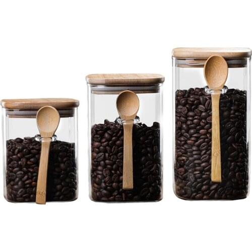 Kapmore 1pc Food Storage Jar Glass Candy Storage Container Grain Canister With Spoon & Lid Kitchen Storage Supplies