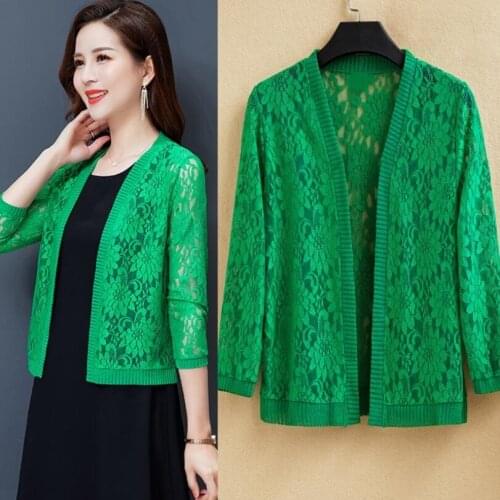 Autumn Summer Plus Size 5Xl Lace Cardigan Women Female Cardigans Solid Color Women Shawl Coat Ladies Outerwear