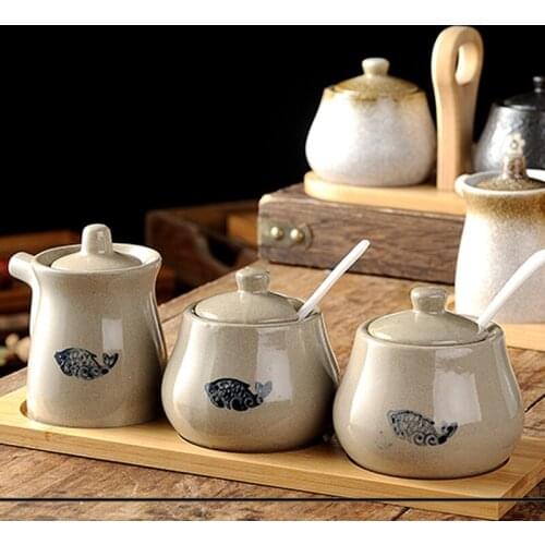 Ceramic Soy Sauce Vinegar Pot Vinegar Bottle Seasoning Restaurant Kitchen Oil Bottle Combination Porcelain Seasoning Bottle Box