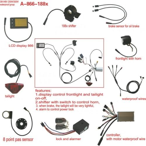 Conversion Kit For Electric Bike Scooter MTB 24V36V48V60V DISPLAY+250W350W CONTROLLER+SHIFTER+PAS SENSOR+LIGHT+WATERPROOF WIRE