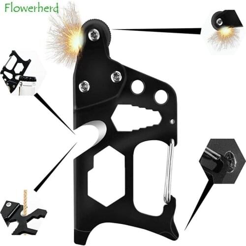 Kitchen Gadgets Fire Starter Keychain 13-in-1 Multi Tool Carabiner Bottle Opener Emergency Tool for Survival Kits Camping Hiking