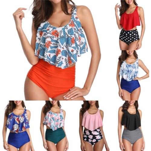 High Waist Ruffled Bikini Set Sexy Flounce Biquini Swimwear Women Two Pieces Swimsuit Floral Beachwear Bath Suit Plus Size XXL