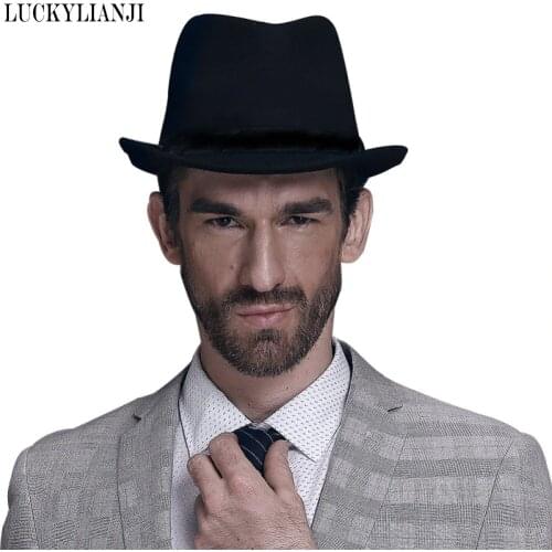 LUCKYLIANJ England Style Trilby For Men Women Wool Panama Hats Autumn Winter Solid Color Wide Brim Gentleman Jazz Fedora Caps