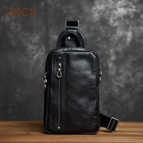 ZRCX Mens Chest Bag Male Genuine Leather Messenger Bag Casual Shoulder Bag Chest Bag Casual Fashion Mini Bag For 7.9inch IPad