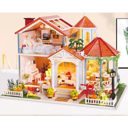 DIY Wooden Dollhouse Kit with Furniture Accessories Glaze Time Roombox Building Doll House Casa Assembled Toys for Adults Gifts