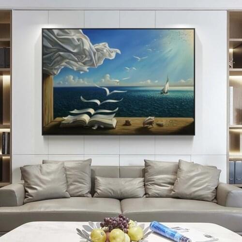 Wall Art Sea Waves Book Landscape Canvas Paintings By Salvador Dali Wall Posters AndPrint Cuadros Pictures for Home Decoration