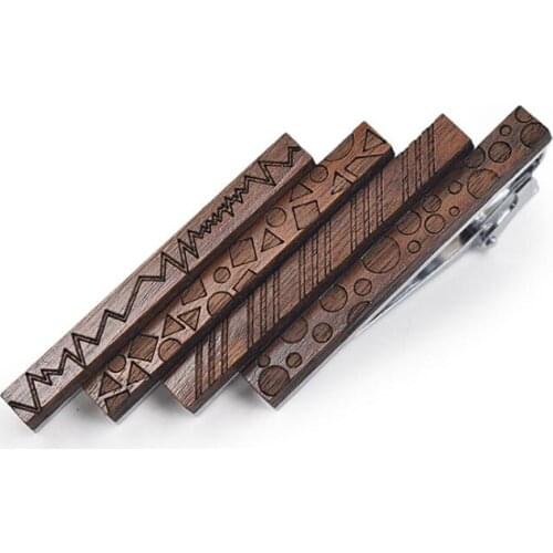 New wooden high-end long tie clip Personality geometric pattern Wood tie clip alloy walnut 5.5cm
