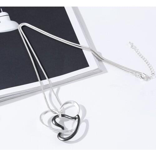 Personalized Simple Love Necklace Interlocking Cross Double Peach Heart Pendant Jewelry Fashion Lady Long Chain Necklace