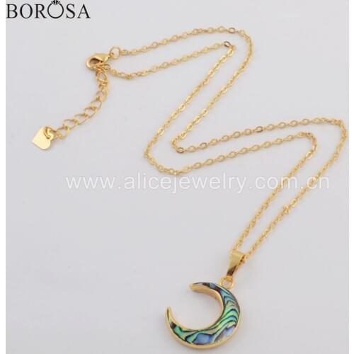 BOROSA 5/10PCS Gold Color Crescent Abalone Shell Pendant Beads Horn Moon Natural Shell Pendant Necklace Jewelry G1768 G1769
