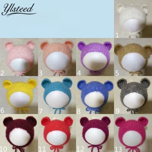 0-1M Soft Mohair Baby Hat Crochet Bear Ears Hats Baby Boy Girls Beanies Newborn Photography Accessories