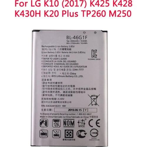 2800mAh 3.85V BL-46G1F Replacement Battery For LG K10 (2017) K425 K428 K430H K20 Plus TP260 M250 MS250 X400 LGM-K121K