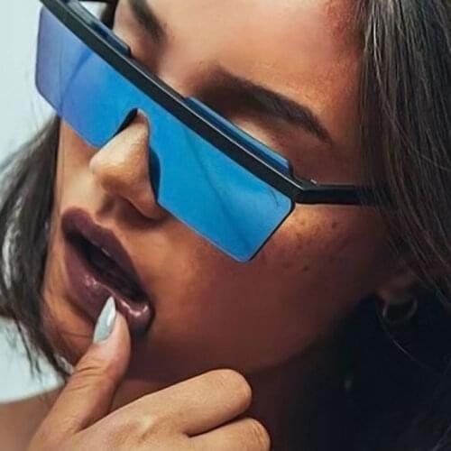 Rimless Square Sunglasses For Women Oversize Flat Sun Glasses Men Vintage Blue Silver Mirror Shades Eyewear UV400