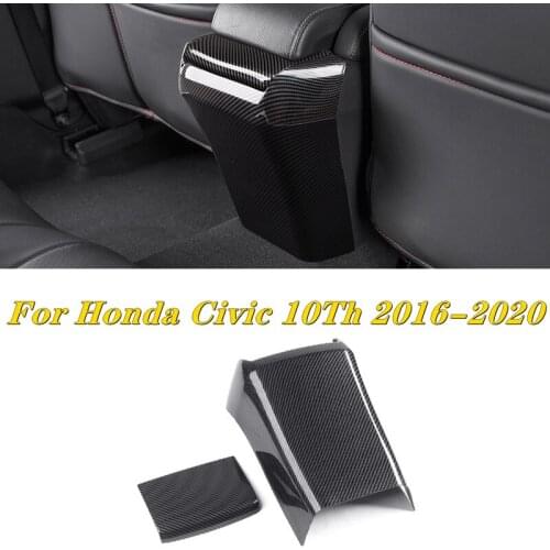 Carbon Fiber Car Rear Armrest Box Anti-Kick Plate Armrest Panel Trim Cover for Honda Civic 10Th 2016-2020