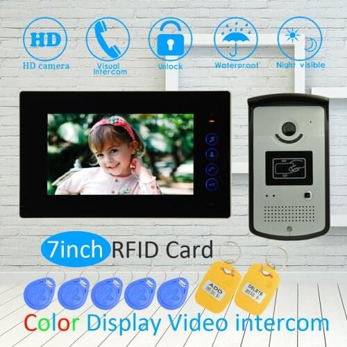 1 SET) 1 to 1 Door intercom System For House 7 inch surface Monitor Wire type Video Door Phone Night Version Doorbell RFID