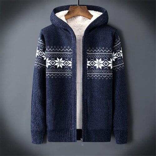 Knitted Cardigan Winter Sweater Men Hooded Plus Velvet Thick Warm Sweater Man jacquard sweater jacket Cardigan