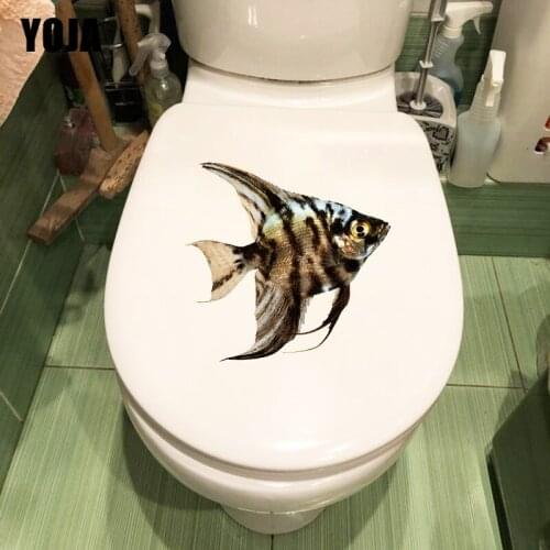 YOJA 23.5×22.5CM Angelfish Creative Toilet Stickers Personality Waterproof Home Room Wall Decals T1-3282