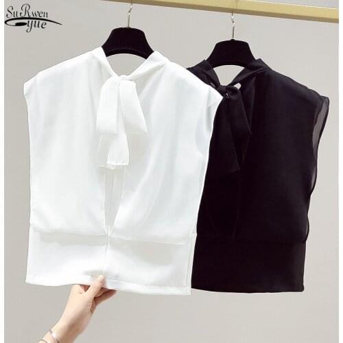 New Summer Sleeveless Chiffon Women Shirts Casual Plus Size White Black Blouse Elegant Fahsion Women Clothing Blusas 14856