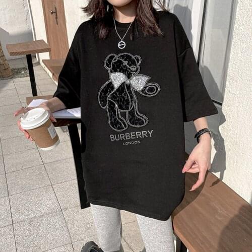New bottoming shirt Women loose bear round neck thick and versatile mid-length Loose Short sleeve inner top T-shirt Large size