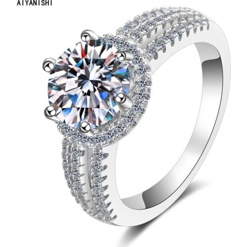 AIYANISHI 925 Sterling Silver Moissanite Diamond 2CT/3CT Halo Round Rings for Women Anillos Silver Jewelry Wedding Bijoux Femme
