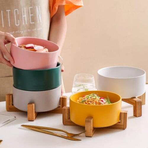 1/2PCS 400Ml Kitchen Supply Ceramics Cat Dog Bowl Wood Stand No Spill Pet Food Water Puppy Feeding Home Sauce Snack Dish Holder