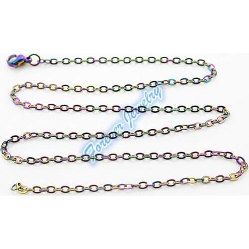 Hot Selling 10pcs Rainbow Stainless Steel Chains Necklace Jewelry Necklace 50cm Chains lobster clasp Necklace Jewelry