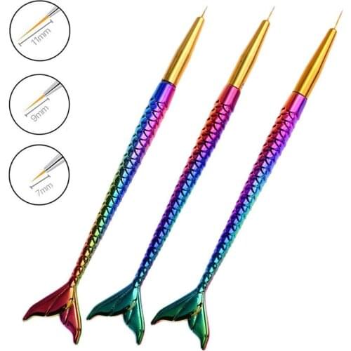 3Pcs Nail Art Drawing Pen Hook Flower Carving Mermaid Tiny Sharp Brush Nail Art Tools Mini brush Mermaid Liner Drawing Pen H