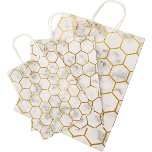 40Pcs marbled Golden Kraft Party Paper bags Hand bag candy gift bag with handles package Wedding Decoration Party Supplies