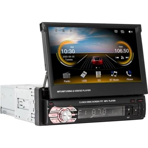 1Din Car Stereo FM Radio Audio Video MP5 Player GPS Navigation Player 7-inch HD Touch Screen With Rearview Camera