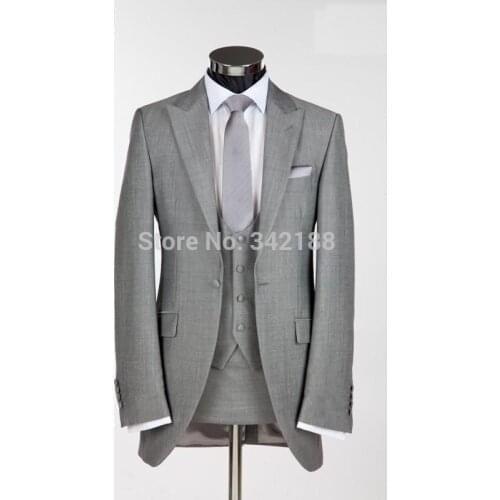 FREE EEMS One Button Light Grey Groom Tuxedos Peak Lapel Best Man Groomsmen Men Wedding Suits Bridegroom (Jacket+Pants+Vest