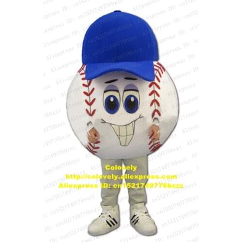 Happy White Baseball Mascot Costume Adult Size With Small Red Peaked Cap Big White Globe Head Short Black Eyebrows No.8625 FS