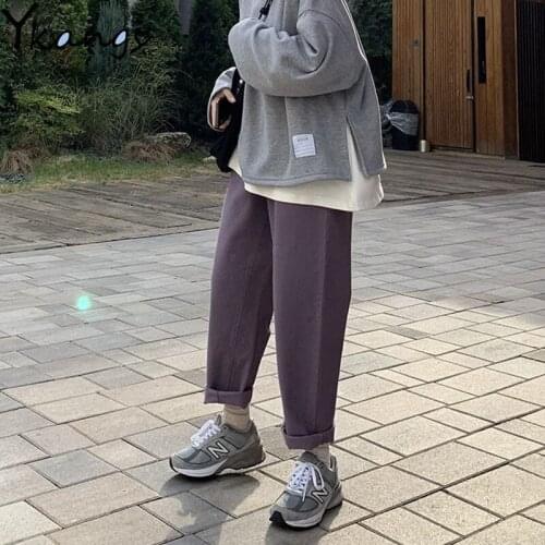 Loose High Waist Womens Pants vintage Purple harajuku Harem Trousers Female Fashion Korean Streetwear Cargo Pants ropa mujer