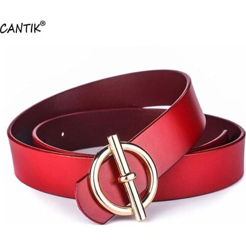 CANTIK Ladies Ring Slide Buckles Metal Clothing Accessories for Women Quality Real Cowskin Leather Belts 2.8cm Width FCA057