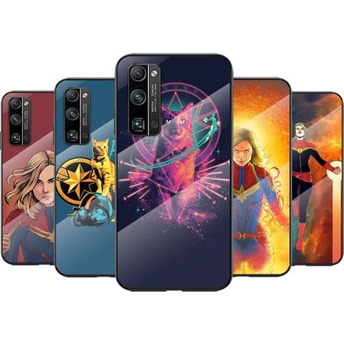 Tempered Glass Cover Captain Marvel For Huawei Honor 30 20 10 9X 8X Pro Plus Lite Shockproof Shell Phone Case