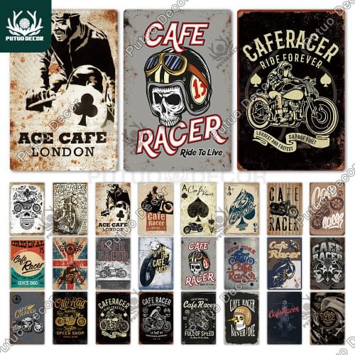 Putuo Decor Cafe Racer Vintage Tin Sign Metal Sign Decorative Plaque Wall Decor Garage Man Cave Pub Bar Decoration